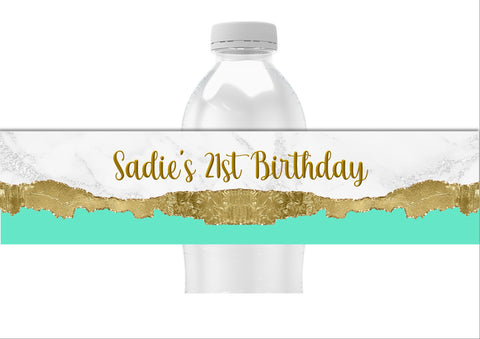 Gold Metallic Pattern Water Bottle Labels