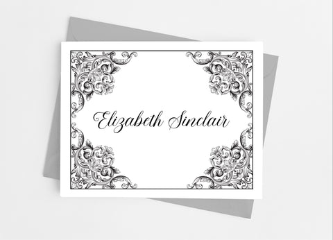 Elegant Corners Note Cards-White