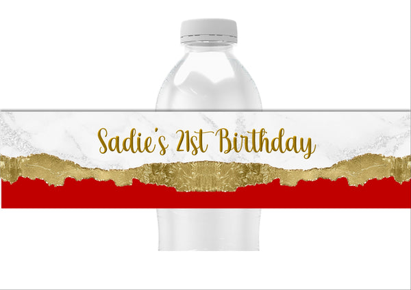 Gold Metallic Pattern Water Bottle Labels