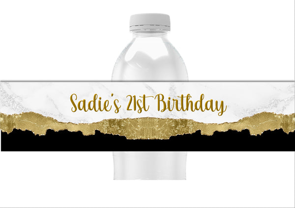 Gold Metallic Pattern Water Bottle Labels