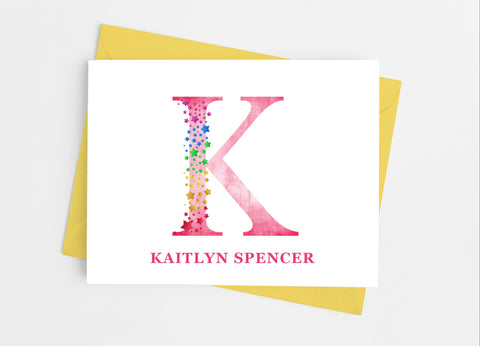 Star Initial Monogram Note Cards-Pink