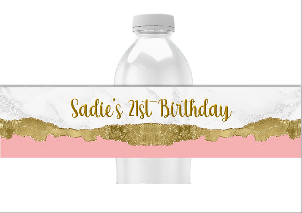Gold Metallic Pattern Water Bottle Labels
