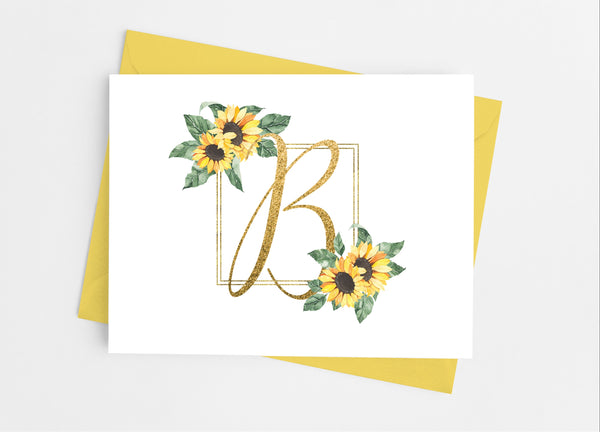 Sunflower Single Initial Note Cards