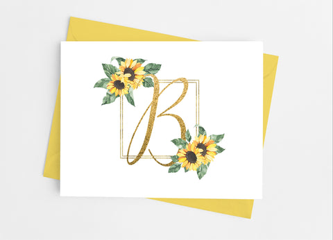 Sunflower Single Initial Note Cards
