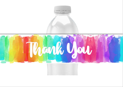 Rainbow Brush Stroke Thank You Water Bottle Labels