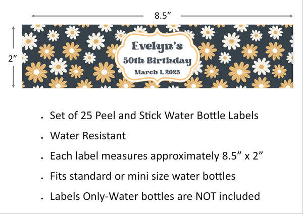 Yellow and Blue Floral Water Bottle Labels