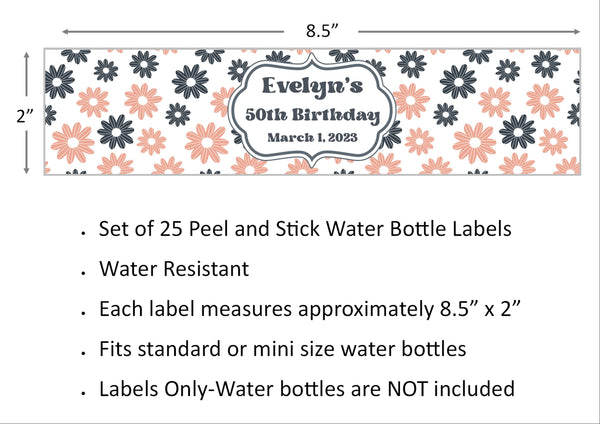 Pink and Blue Floral Water Bottle Labels