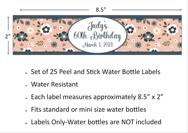 Pink Floral Pattern Water Bottle Labels