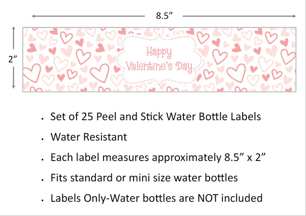 Pink Hearts Valentine's Day Water Bottle Labels