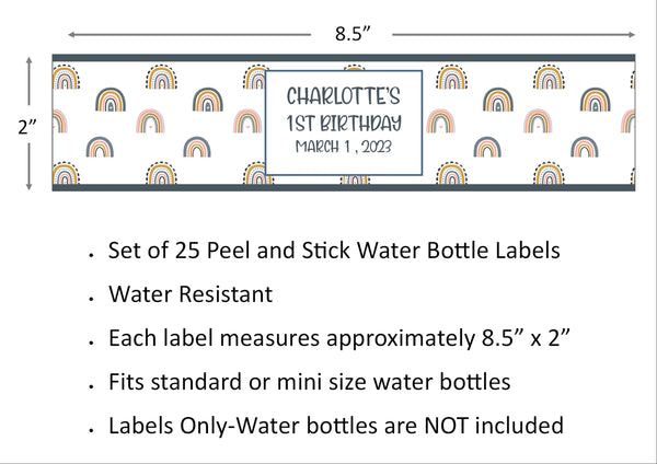 Boho Rainbow Water Bottle Labels