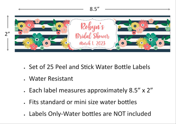 Floral Stripe Water Bottle Labels