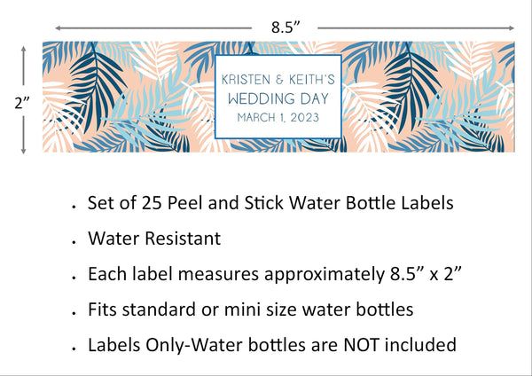 Pink Tropical Leaves Water Bottle Labels