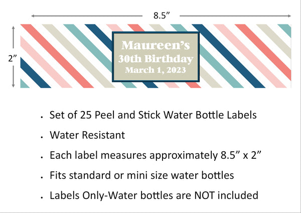 Diagonal Stripe Water Bottle Labels