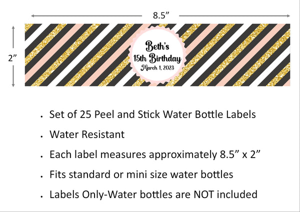 Diagonal Stripe Pattern Water Bottle Labels