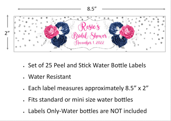 Pink and Blue Floral Water Bottle Labels
