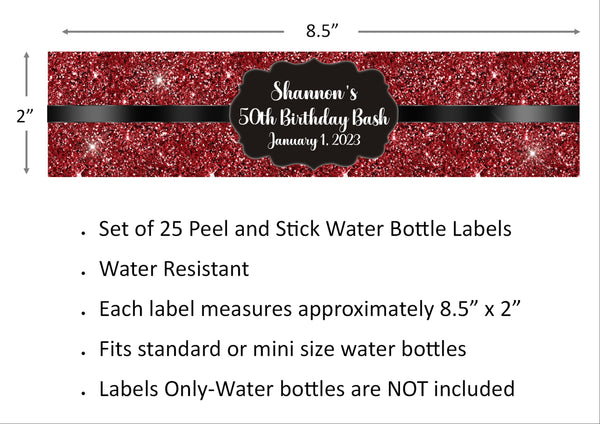 Glitter Pattern Water Bottle Labels