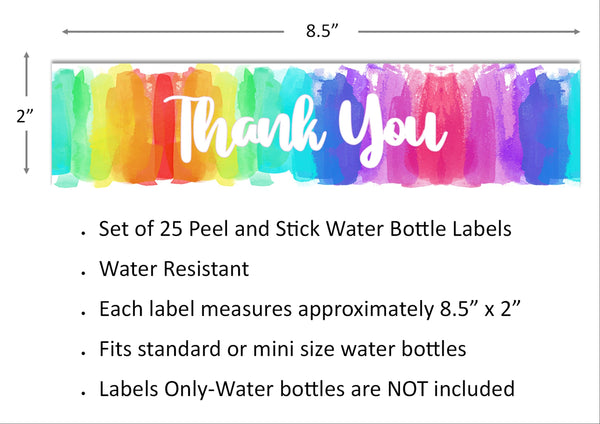 Rainbow Brush Stroke Thank You Water Bottle Labels