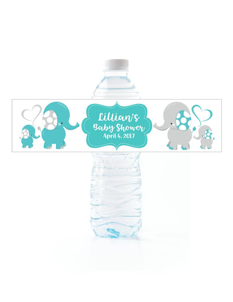 Elephant Baby Shower Water Bottle Labels - Cathy's Creations - www.candywrappershop.com