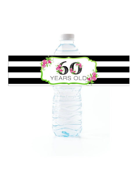 Floral Stripe Water Bottle Labels - Cathy's Creations - www.candywrappershop.com