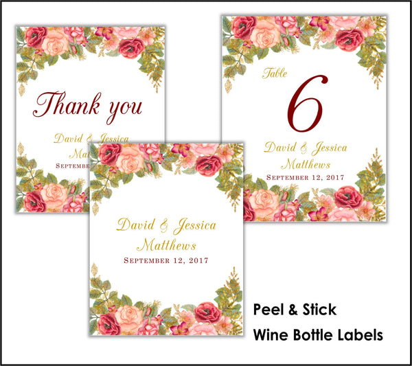 Fall Floral Wine Bottle Labels - Cathy's Creations - www.candywrappershop.com