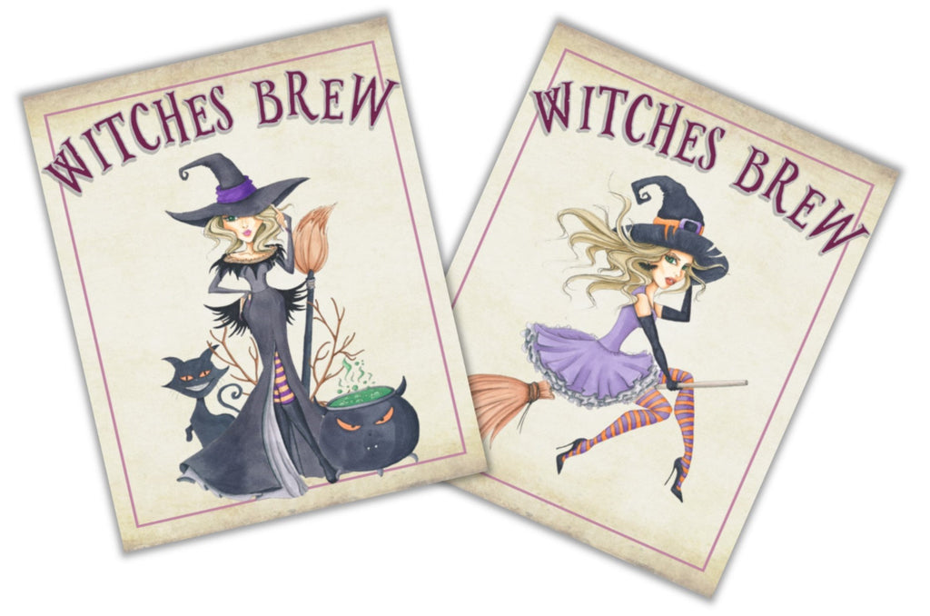 Halloween Witch Wine Bottle Labels - Cathy's Creations - www.candywrappershop.com