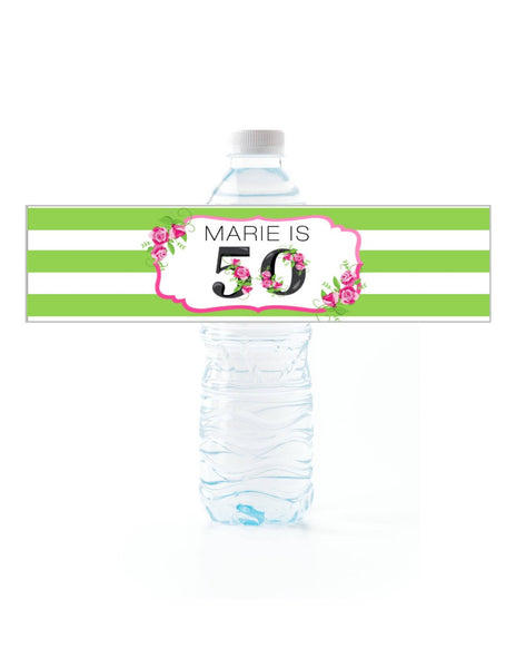 Floral Stripe Water Bottle Labels - Cathy's Creations - www.candywrappershop.com