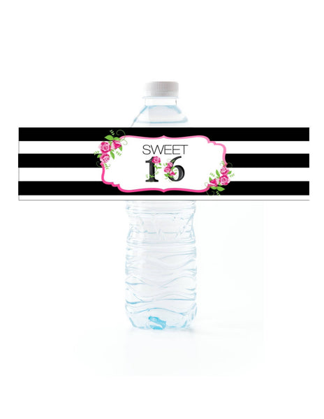 Floral Stripe Water Bottle Labels - Cathy's Creations - www.candywrappershop.com