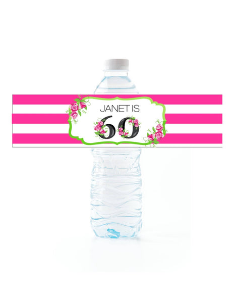 Floral Stripe Water Bottle Labels - Cathy's Creations - www.candywrappershop.com