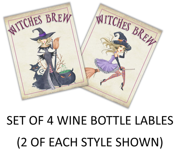 Halloween Witch Wine Bottle Labels - Cathy's Creations - www.candywrappershop.com