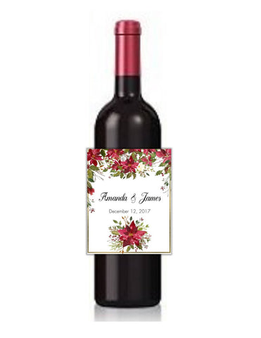 Winter Floral Poinsettia Wine Bottle Labels - Cathy's Creations - www.candywrappershop.com