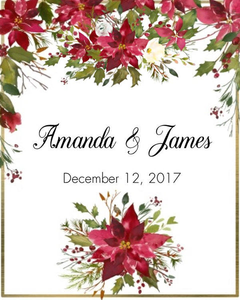 Winter Floral Poinsettia Wine Bottle Labels - Cathy's Creations - www.candywrappershop.com