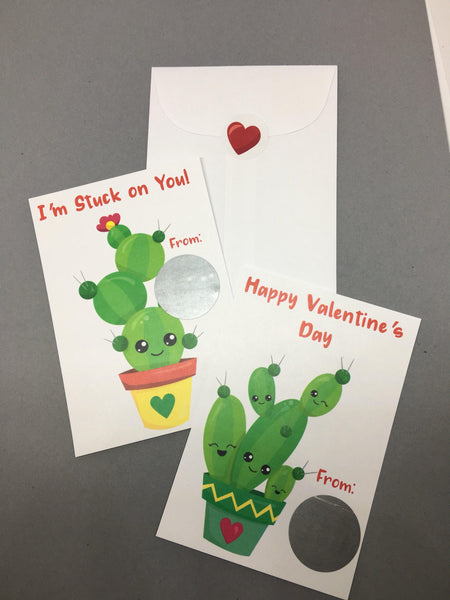 Cute Cactus Valentine's Day Scratch Off Cards - Cathy's Creations - www.candywrappershop.com