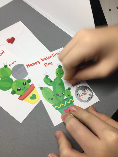 Cute Cactus Valentine's Day Scratch Off Cards - Cathy's Creations - www.candywrappershop.com