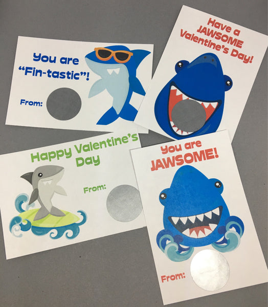 Shark Valentine's Day Scratch Off Cards - Cathy's Creations - www.candywrappershop.com