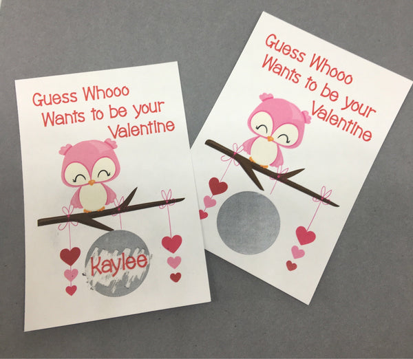 Owl Valentine's Day Scratch Off Cards - Cathy's Creations - www.candywrappershop.com