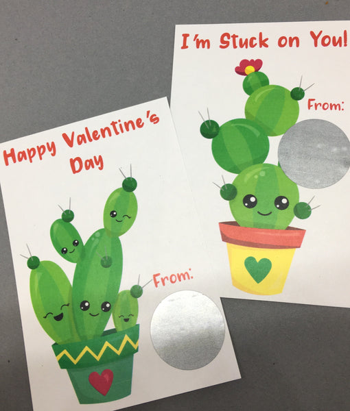 Cute Cactus Valentine's Day Scratch Off Cards - Cathy's Creations - www.candywrappershop.com
