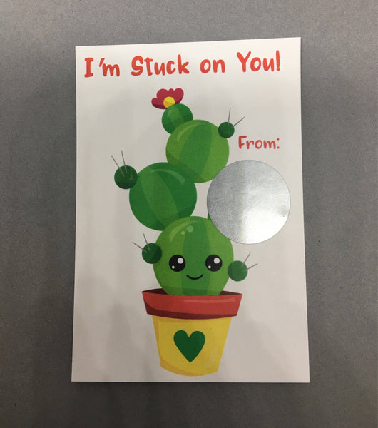 Cute Cactus Valentine's Day Scratch Off Cards - Cathy's Creations - www.candywrappershop.com