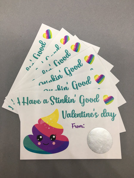 Rainbow Poop Valentine's Day Scratch Off Cards - Cathy's Creations - www.candywrappershop.com
