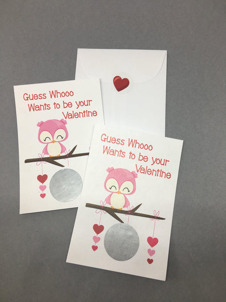 Owl Valentine's Day Scratch Off Cards - Cathy's Creations - www.candywrappershop.com