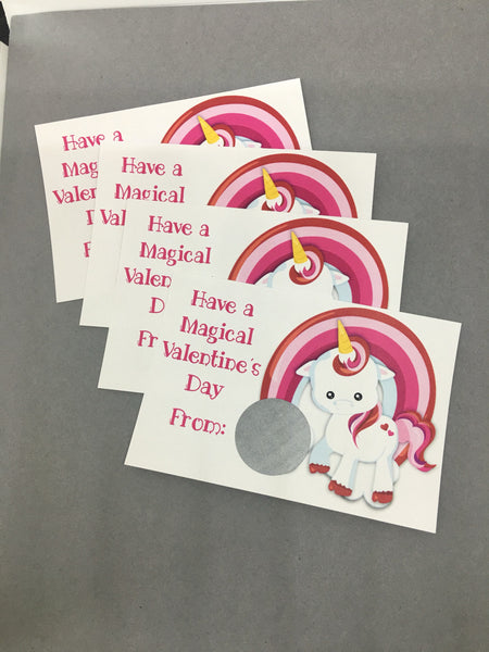 Unicorn Valentine's Day Scratch Off Cards - Cathy's Creations - www.candywrappershop.com