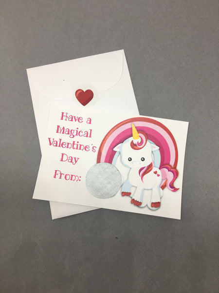 Unicorn Valentine's Day Scratch Off Cards - Cathy's Creations - www.candywrappershop.com