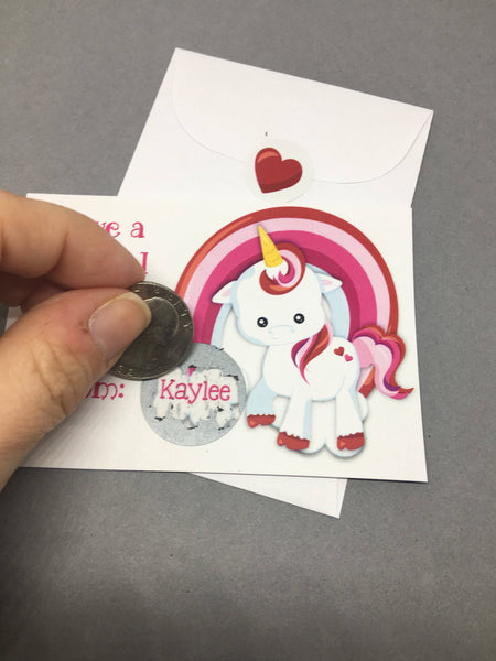 Unicorn Valentine's Day Scratch Off Cards - Cathy's Creations - www.candywrappershop.com