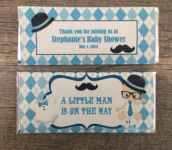 Little Man Baby Shower Candy Bar Wrapper - Cathy's Creations - www.candywrappershop.com