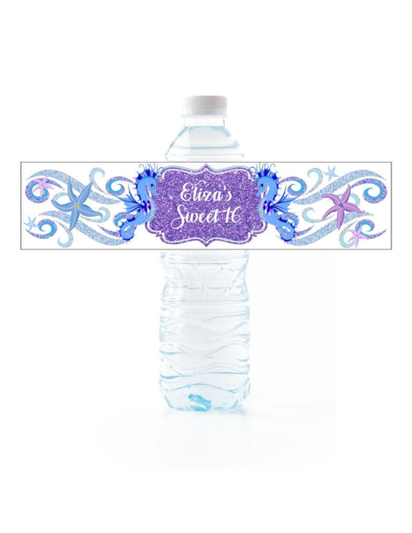 Seahorse Sparkle Water Bottle Labels - Cathy's Creations - www.candywrappershop.com