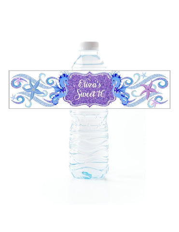 Seahorse Sparkle Water Bottle Labels - Cathy's Creations - www.candywrappershop.com