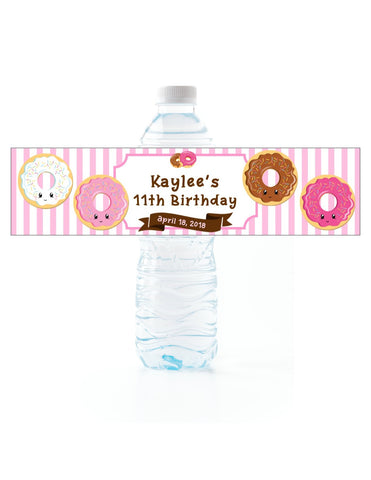 Donut Water Bottle Labels Pink - Cathy's Creations - www.candywrappershop.com