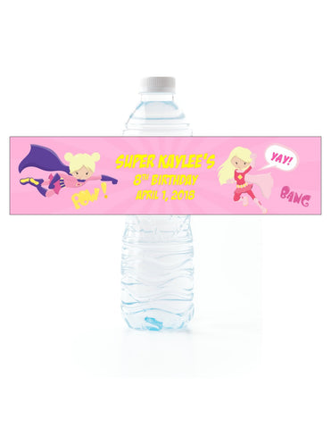 Superhero Girl Water Bottle Labels - Cathy's Creations - www.candywrappershop.com