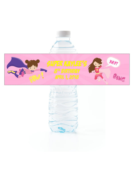 Superhero Girl Water Bottle Labels - Cathy's Creations - www.candywrappershop.com