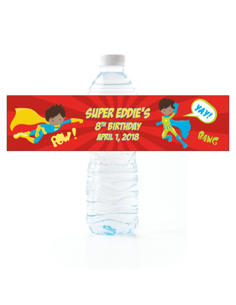 Super Hero Boy Water Bottle Labels - Cathy's Creations - www.candywrappershop.com