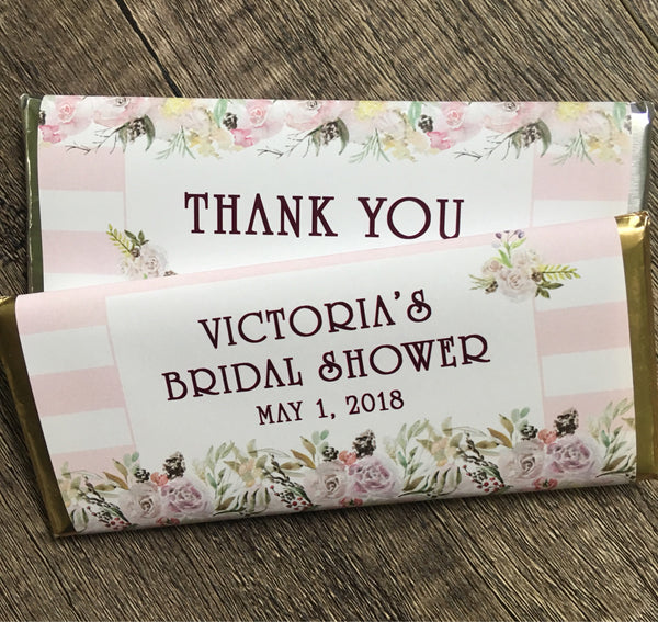 Pink Floral Stripe Candy Bar Wrapper - Cathy's Creations - www.candywrappershop.com